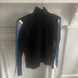 Women’s Black Sweater with Blue and White Stripes